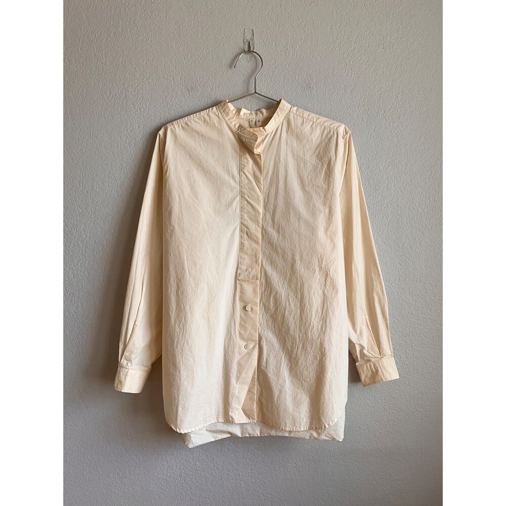ARKET Women's Oversized Poplin Band Collar Shirt in Cream Size EU 34/XS